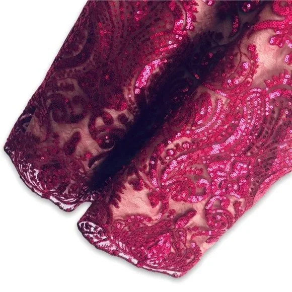 FREE PEOPLE Night Shimmer Embroidered Floral Sequin Lace Mesh Mini Dress Size 4 - Picture 8 of 15